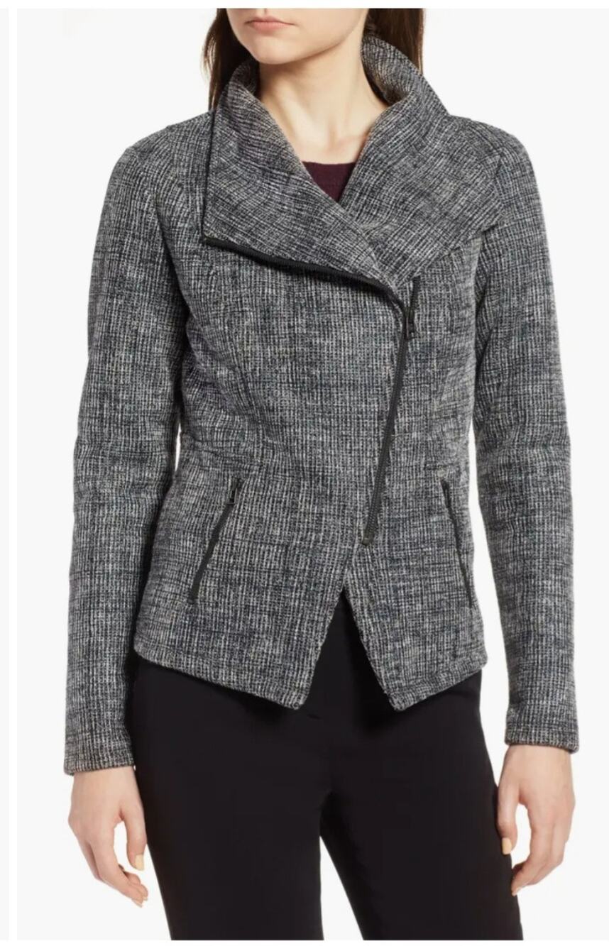 NWOT Halogen Bonded Tweed Asymmetrical Zip Jacket Size XS